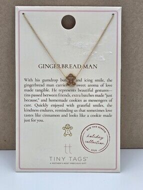 Tiny Tags Gold Gingerbread Man Necklace Nwt